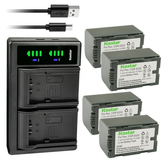 Kastar 4-Pack CGR-D16S Battery and LTD2 USB Charger Compatible with Panasonic NV-EX21 NV-GS1 NV-GS1B NV-GS3 NV-GS3B NV-GS4 NV-GS4B NV-GS5 NV-GS5B NV-GS7 NV-GS11 NV-GS15 NV-GS33 NV-GX7 Camera