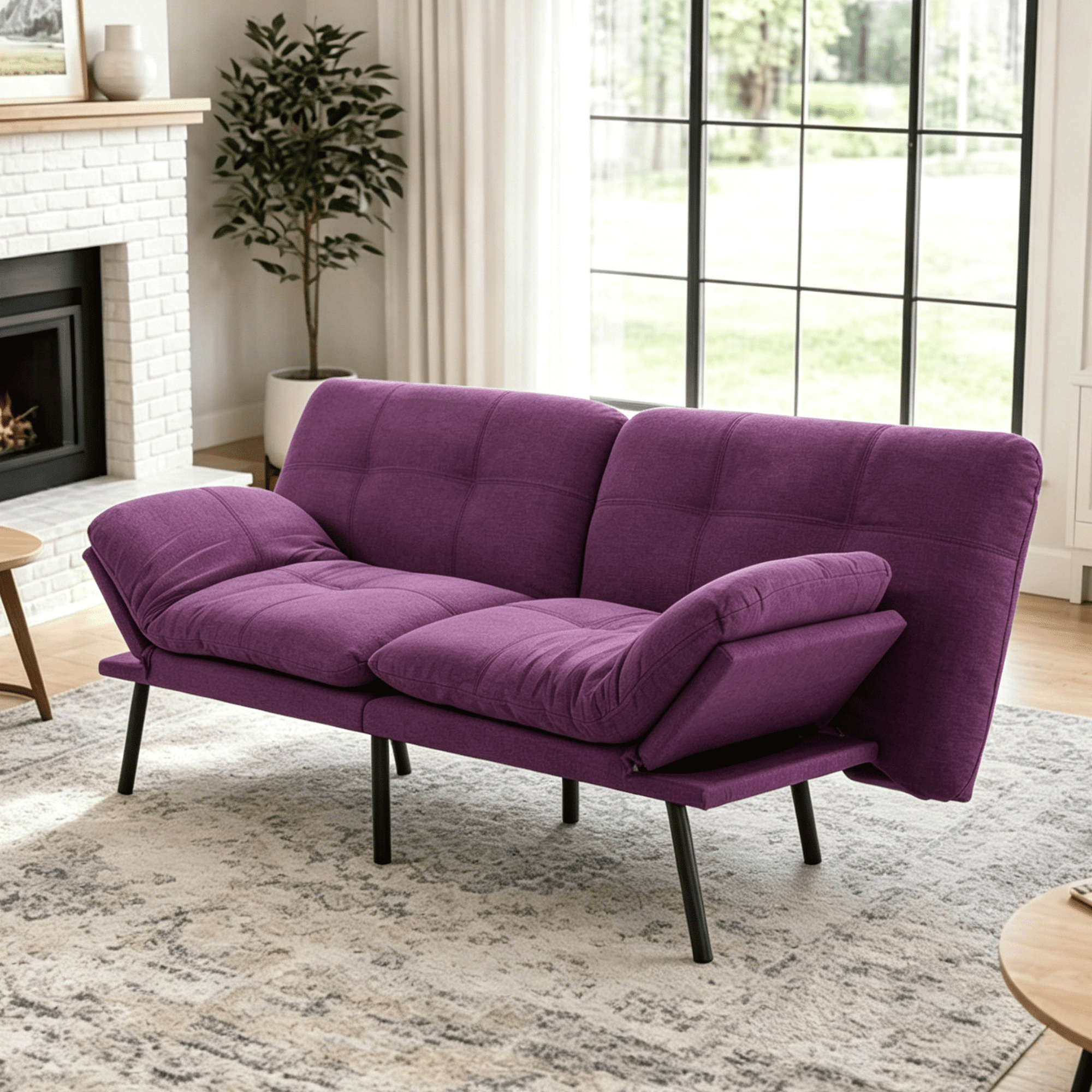 Gewnee 70.87"Linen Futon Sofa Bed,Convertible Folding Sleeper Sofa with Adjustable Backrest and Armrests,Comfy Sofa Couch for Small Spaces,Office.Purple