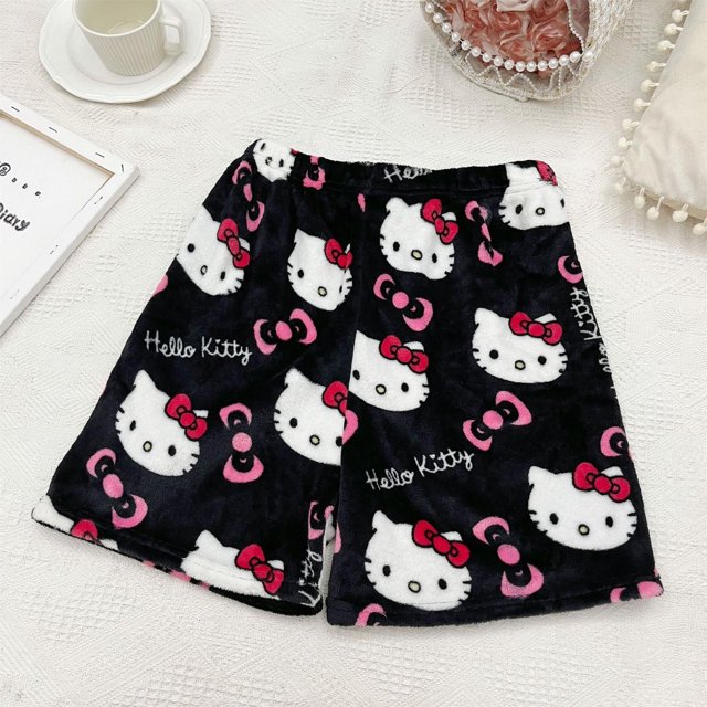 Cartoon Cat Pajama Pants Hellow Cat Indoor Pants For Women Girls Cute Cat Flannel Comfy Sleep Bottoms