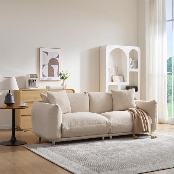 87" Teddy Sherpa Sofa Couch for Living Room, 2 Seater Deep Seat Comfy Couch, 2 Cushions, 2 Pillows,Beige