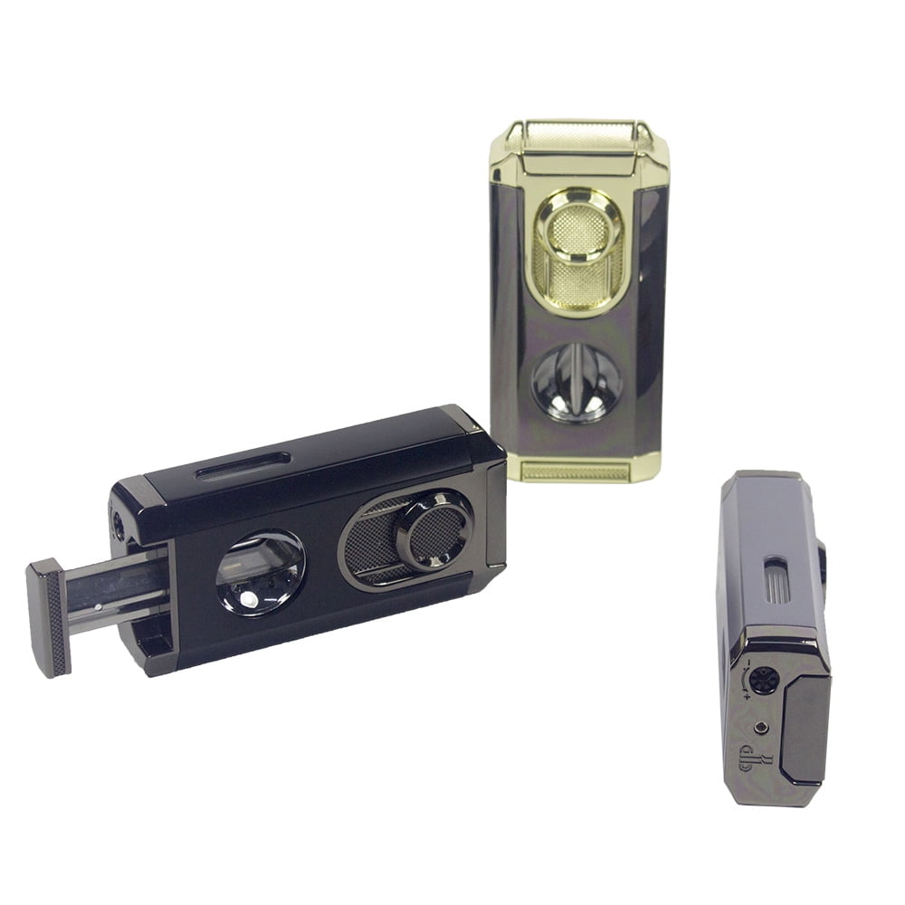 1 Premium Triple Jet Flame Torch Lighter with Built-In Cigar Punch and Top Holder – Sleek V-Cut Tool Design, Windproof Blue Flame, Refillable Butane, Ideal for Cigar Enthusiasts