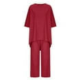 thumbnail image 4 of Puntoco Tops de cuello redondo de manga corta de verano para mujer + traje de pantalones largos con cintura elástica conjunto de dos piezas liquidación Puntoco Puntoco-2082, 4 of 6