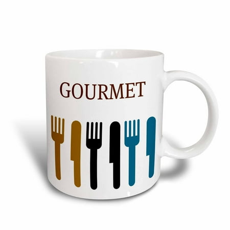 Wallace Rose Dinner Knife - 3dRose Gourmet Fork and Knife- Dining- Dinner Art, Ceramic Mug, 11-ounce