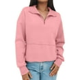 thumbnail image 5 of Womens Sweatshirt Casual Long Sleeve Quarter Zip Pullover Lightweight Sweatshirts Tops Fall Fashion Outfits 2025 Pink M, 5 of 5