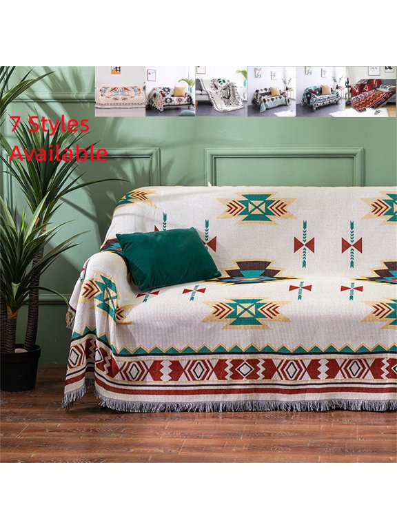 Bohemian Aztec Cotton Linen Woven Throw, 50" x 70"