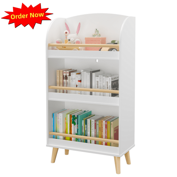 Tcbosik 3-Tier Small Bookshelf, Bookcase with Storage, Storage Organizer for Bedroom, Living Room, White