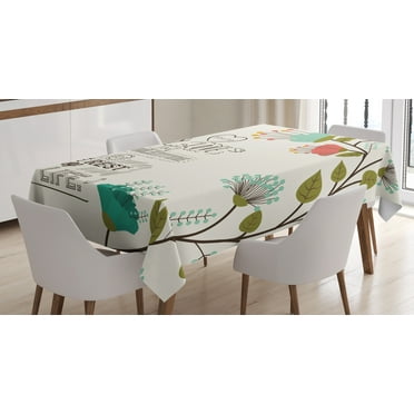 Ambesonne Valentines Day Tablecloth Rectangular Table Cover, Flower with Leaf, 52"x70", Multicolor