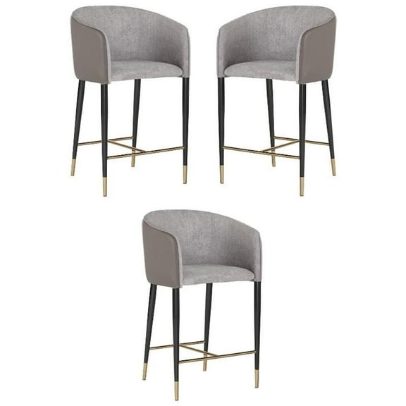 Home Square Asher 26.5" Faux Leather and Fabric Counter Stool in Gray - Set of 3