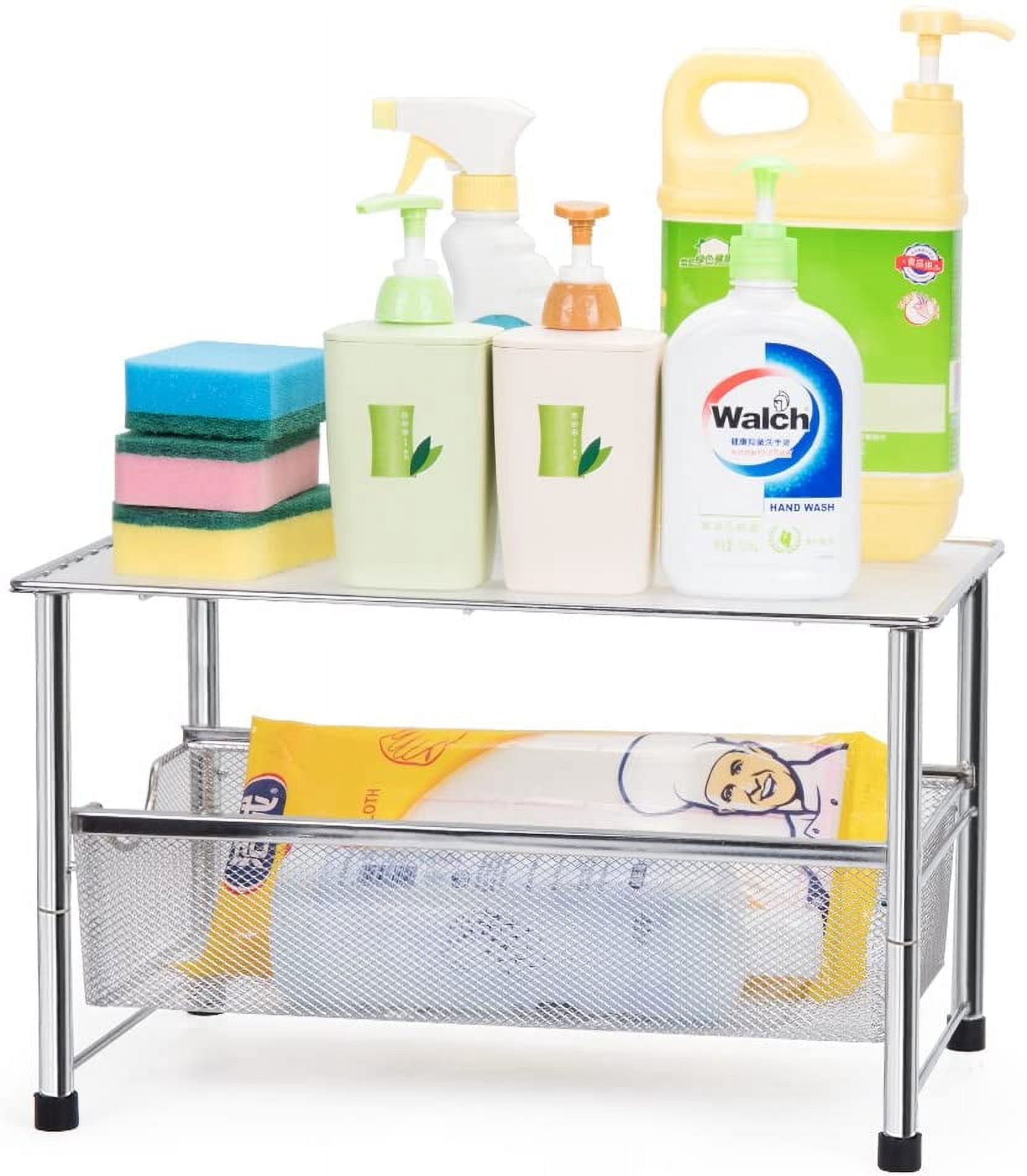 Under Sink Organizer, Sliding Mesh Basket Organizer Drawer Chrome