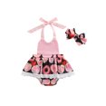 thumbnail image 1 of Gureui 2Pcs Baby Girls Outfit, Sequined Halter Neck Romper + Head Band Clothes Set, 1 of 8