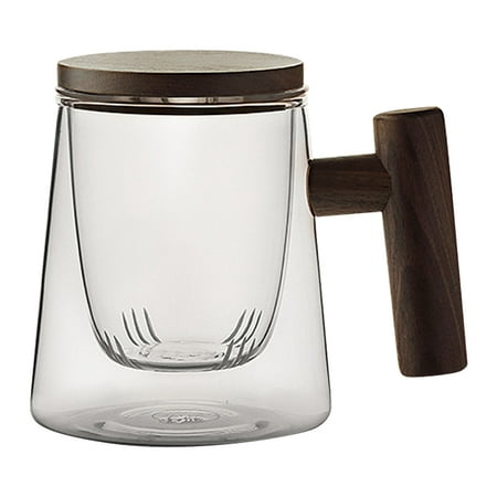 

Glass Tea Mug with Infuser and Lid Clear Tea Cup Tea Mug with wooden handle and lid for hot tea or coffee Style1，G74656