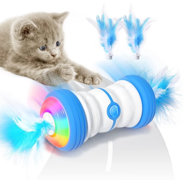 ENJOY PET Juguetes para gatos, juguetes interactivos con plumas para gatos con balanceo automático de 360 grados, 2 modos de velocidad, recargable por USB, ejercicio para mascotas