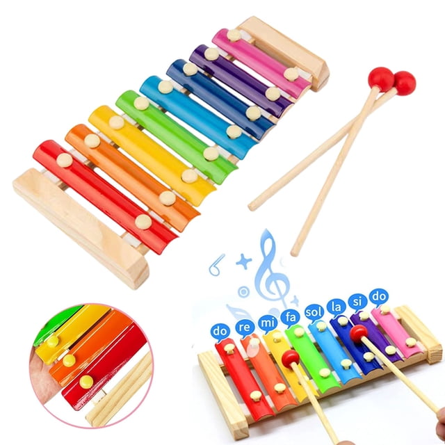 8 Tone Wooden Xylophone Toy With Mallets And Twisting Worm Shape Classic Musical Instrument For Fun Learning