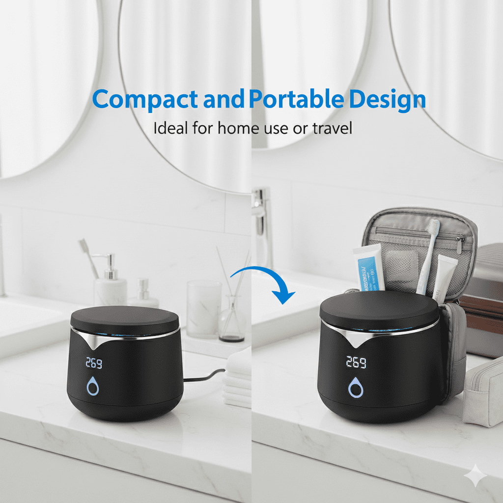Professional 45kHz Ultrasonic Retainer Cleaner with UV Sanitizer - Portable Cleaning Machine for Aligners, Dentures, Mouth Guards, and Jewelry - 200ml, Dual Cleaning Modes, Black