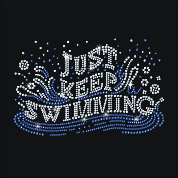 Just Keep Swimming Iron on Rhinestones Transfer 11.7x8.3 Inch Heat Transfer Decal Bling Crystal Decals Heat Transfer Patch Clothing Repair Applique for T-Shirt Clothing