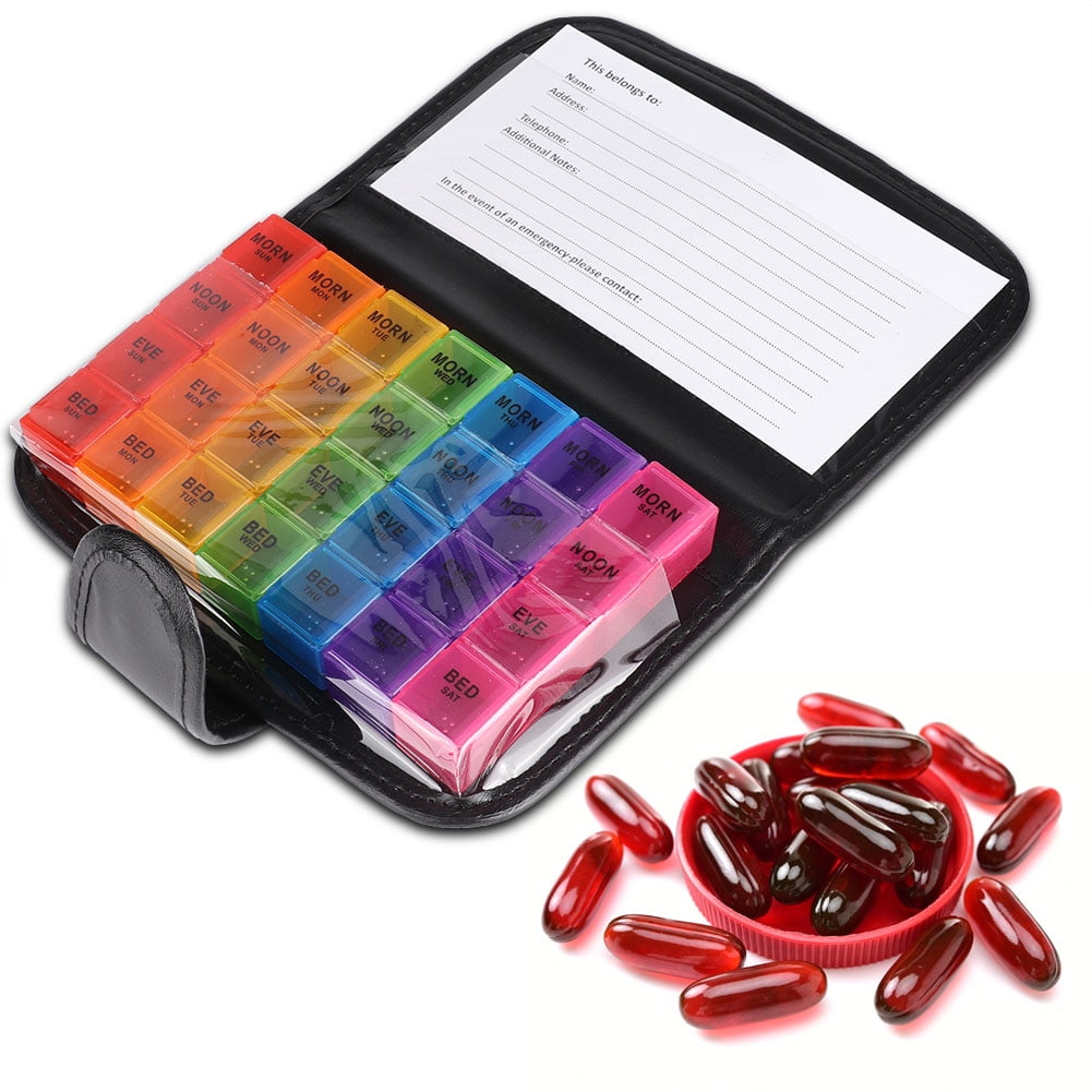 LYUMO Portable 28 Grids Pill Holder Tablet Box Detachable Medicine ...