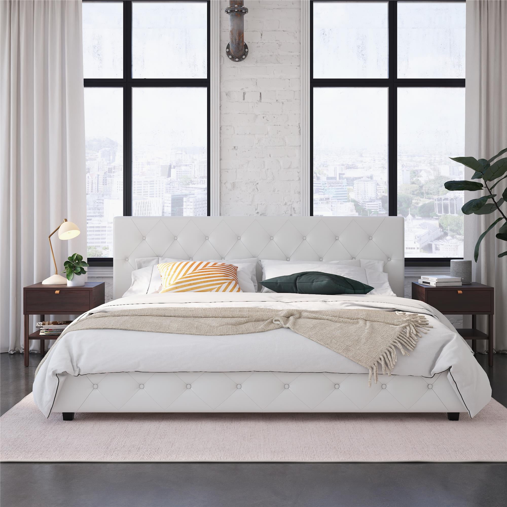 DHP Dakota Upholstered Platform Bed, King, White