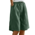 thumbnail image 1 of Pantalones cortos de lino de algodón para mujer SCZ capris con botones de bolsillo color verde 3XL, 1 of 8