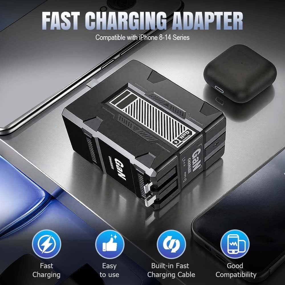 W&O 2 In 1 Gan Charger, Gan Charger 120w, Wall Plug With Lightening And