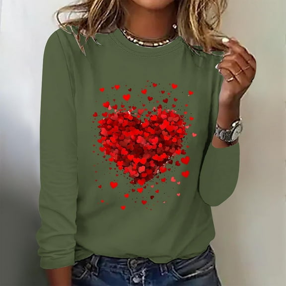 YOTAMI Love Shirt for Women Loose Fit Long Sleeve Pullover Crew Neck Valentine's Day Print Everyday Top - Valentine's Day Gift for Her