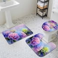 thumbnail image 3 of Pink Purple Flower Bathroom Rugs Set Hydrangea Leaf Gradient Watercolor Non Slip Absorbent Soft Bath Mats 3 Piece Set with Bathroom Rug, U-Shaped Floor Mat, Toilet Seat Cover Small Size, 3 of 9