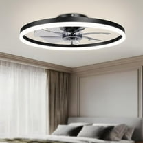 Low Profile Ceiling Fans with Light and Remote, Fandelier Ceiling Fan with Lights, Dimmable Flush Mount LED Fan Light, Black Bladeless Ceiling Fans with Lights for Bedroom