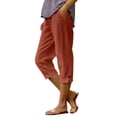 thumbnail image 2 of HKYNLAG Bermuda Shorts for Women Summer Dressy Casual Elastic High Waisted Wide Leg Knee Length Shorts with Pockets Brown S, 2 of 7