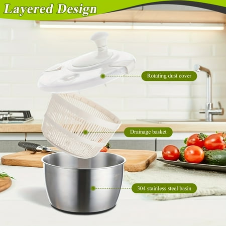 

Large salad spinner with serving bowl and lid-easy to rotate-lettuce spinner fruit and vegetable washing dryer-easy to clean kitchen essentials