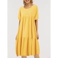 thumbnail image 4 of Vestido de color sólido de moda para mujer, cuello redondo, manga corta, talla grande, suelta, infor Abanopi Amarillo/4X-grande, 4 of 7