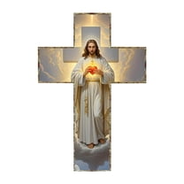 Vintage Wooden Jesus Wall Cross, Handcrafted Rustic Home Decor with Jesus Carving, Religious Wall Art for Faith, Hope & Blessing, Christian Gift for Home, & Loved Ones(C)