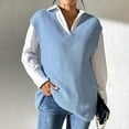 thumbnail image 4 of Women's Solid Color Sweater Vest Loose V Neck Cute Sleeveless Knitted Casual Pullover Tops Outerwear Sweater Vest Plaid Crop Tops Vest V Neck Sweater Vest for Women Sweater Vest Big And Tall Tan, 4 of 6