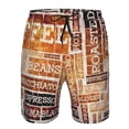 thumbnail image 3 of Honeii's Hand Drawn Vintage Coffee Print Men's Casual Shorts with Drawstring，Swim Trunks Quick Dry Beach Shorts, 3 of 5