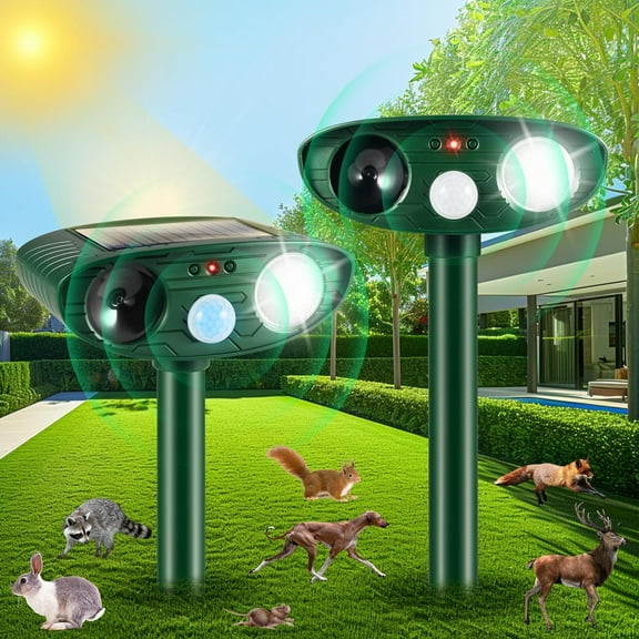 2 Pack Upgraded Ultrasonic Animal Repeller Outdoor,Solar Animal Repeller Waterproof Animal Repellent with Motion Detection LED Strobe Light