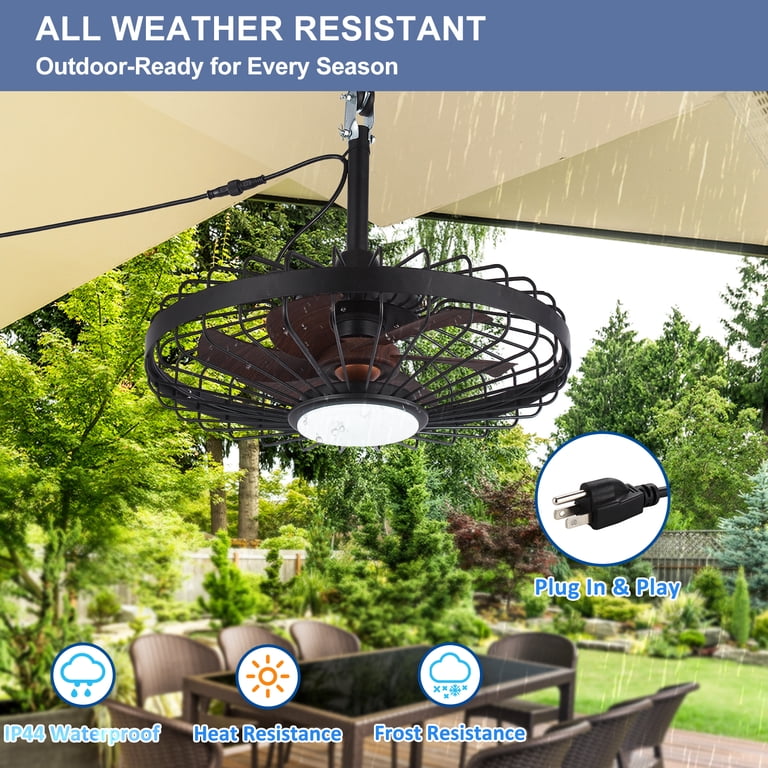 20-Inch Outdoor Ceiling Fan With Remote - Plug-in Gazebo Fan, 6 Speeds, Quiet & Reversible
