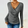 thumbnail image 4 of BLVB Women's Long Sleeve Tops Slim Fitted V Neck Wrap Going out Top Casual Ribbed Knit Sweaters Trendy Fall Blouse, 4 of 6