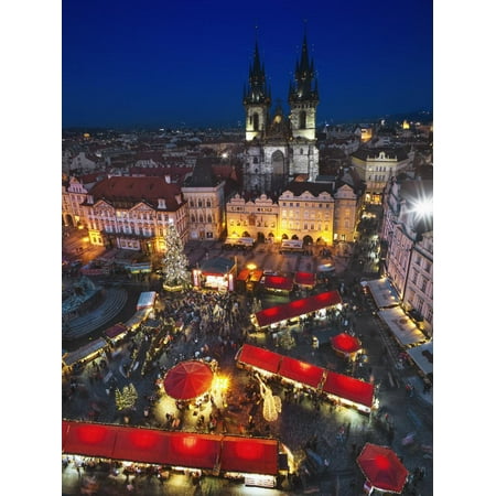 Mosaic Church Christmas Market The Christmas Market in Old Town Square with Tyn Church Behind Print Wall Art By Jon Hicks ()