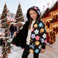 thumbnail image 2 of lnmuld Girls Flower Bow Print Plush Lined Hooded Coat Button Front Elastic Cuff Warm Casual Winter Outerwear for Kids Black,9-10 Years, 2 of 7