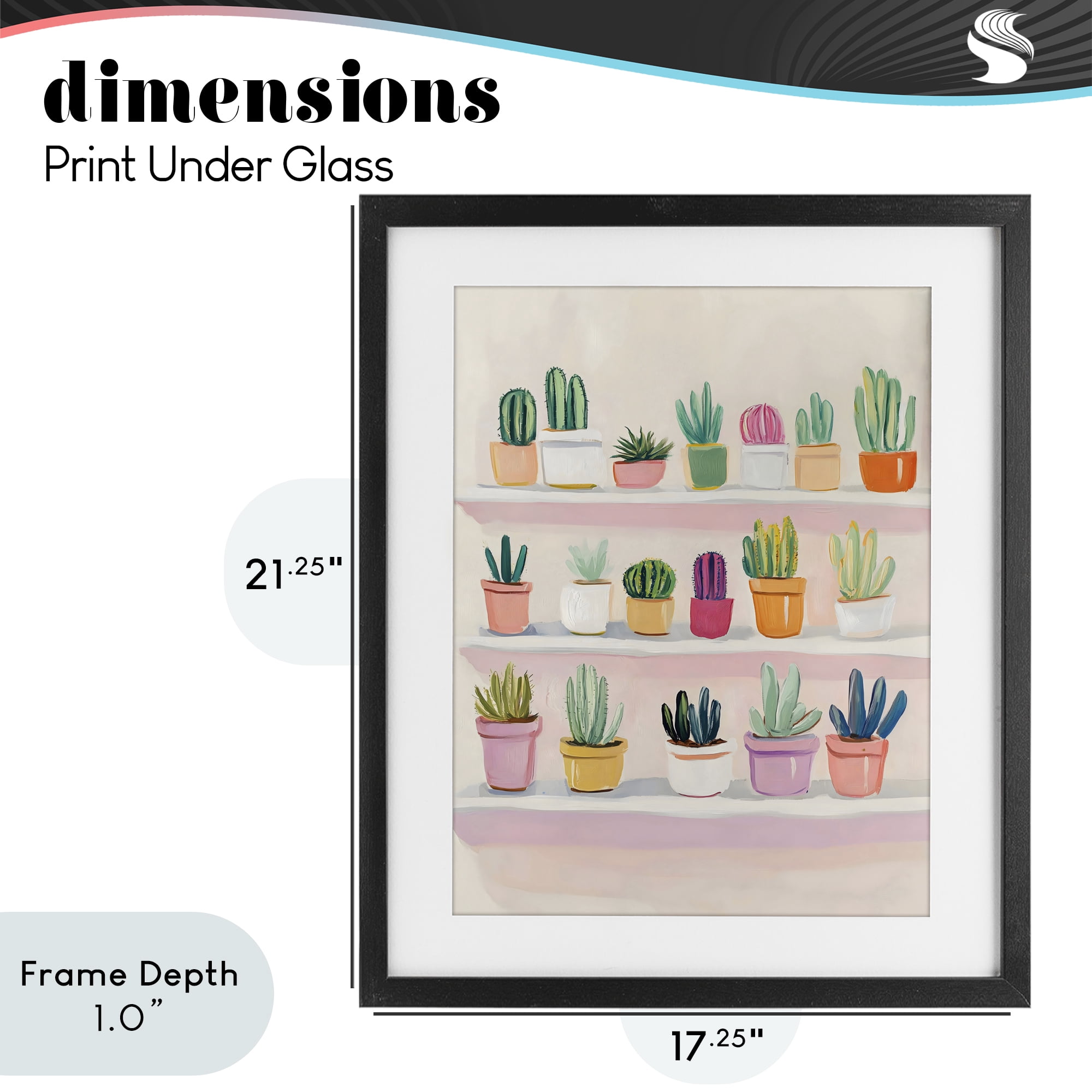 Stupell Industries Cactus Shelf Arrangement Black Framed Print Under Glass, design by The Prints Vibe