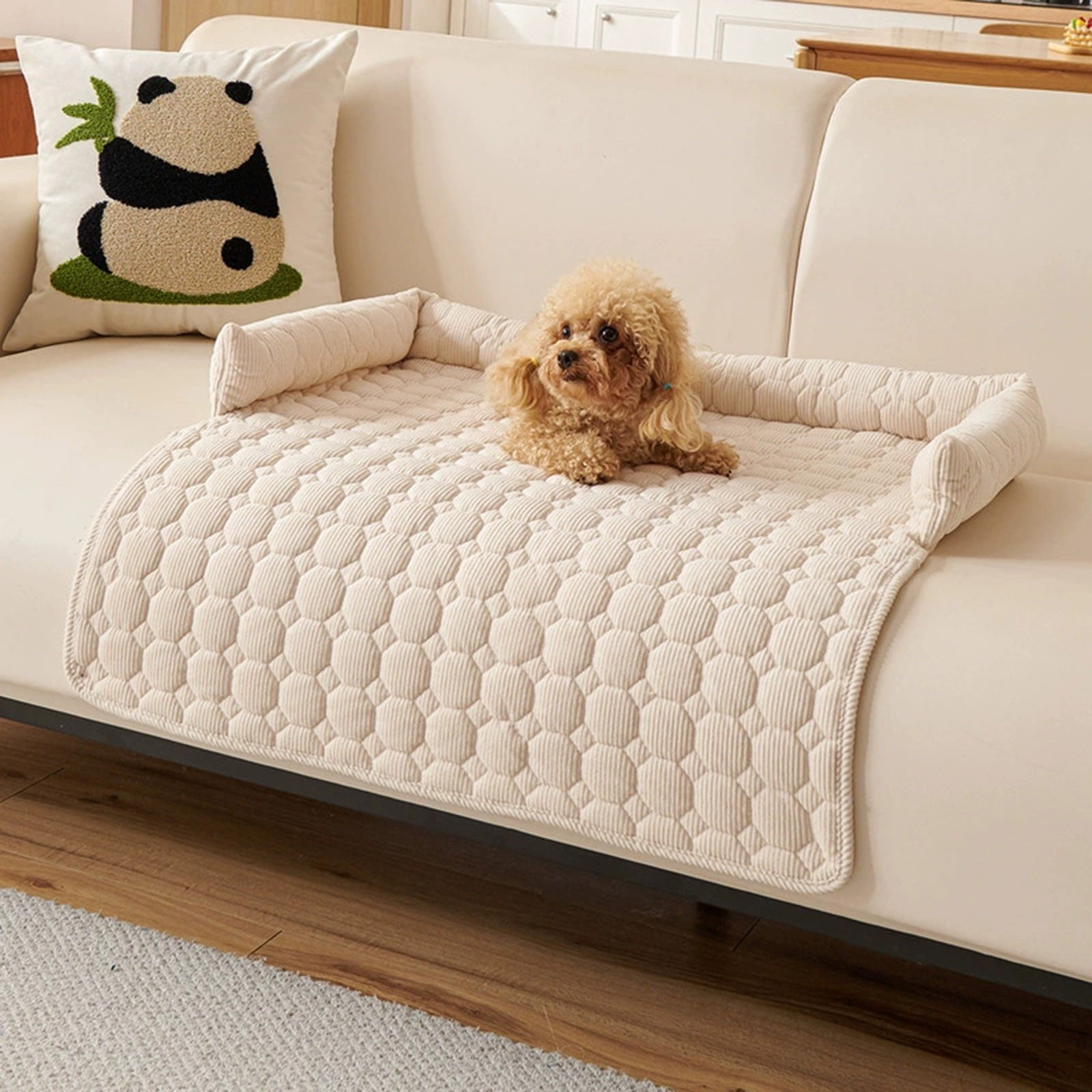 Fuzzy Pet Couch Cover Sofa Protector Calming Dog Bed Mat with Bolster for Large Medium Small Dogs and Cats Furniture