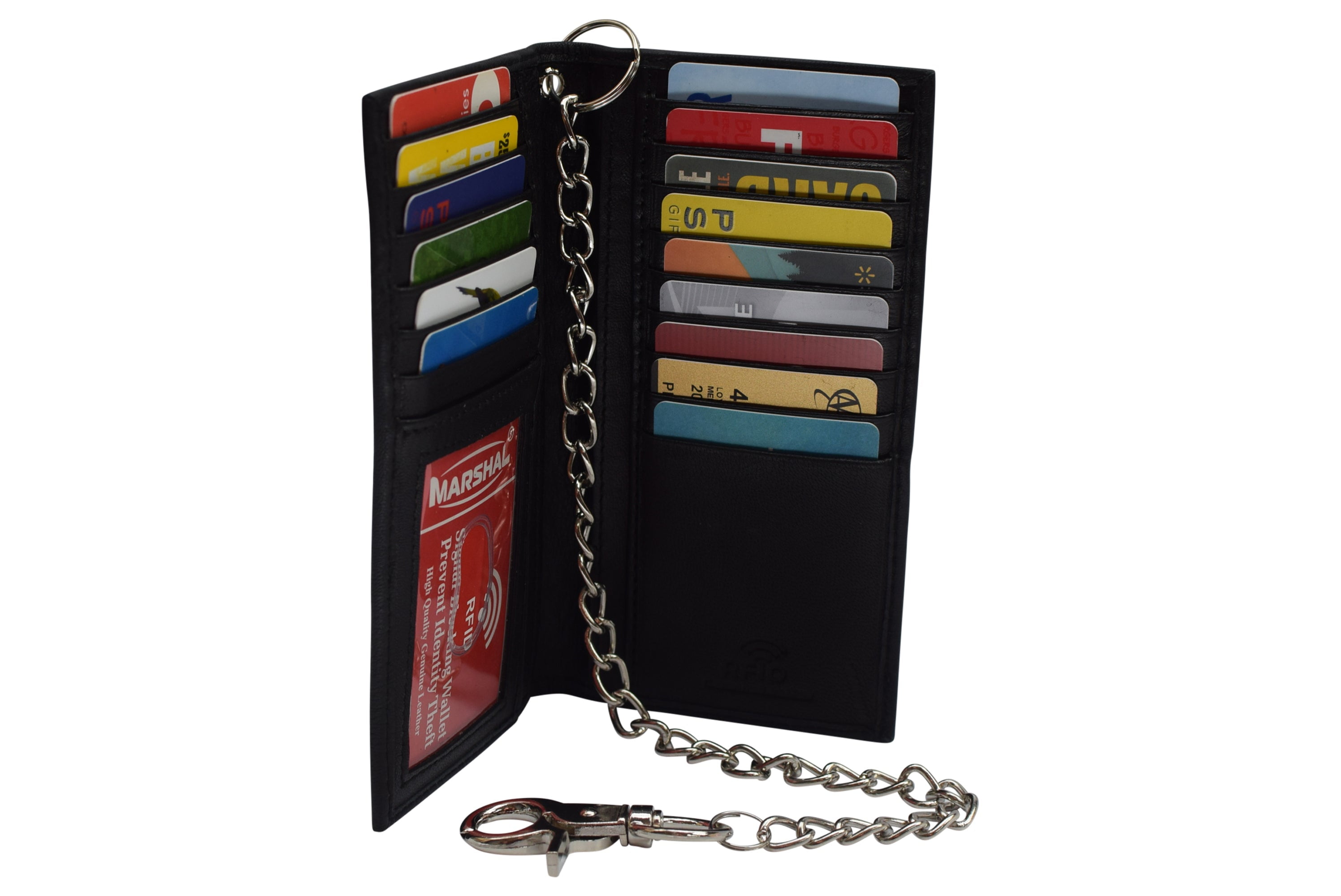 Genuine Leather Men's Chain Biker Wallet Long Bifold Checkbook RFID  Blocking Wallets for Men 