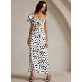 thumbnail image 5 of Black And White Polka Dot One Shoulder Wrap Maxi Dress For Women, 5 of 8