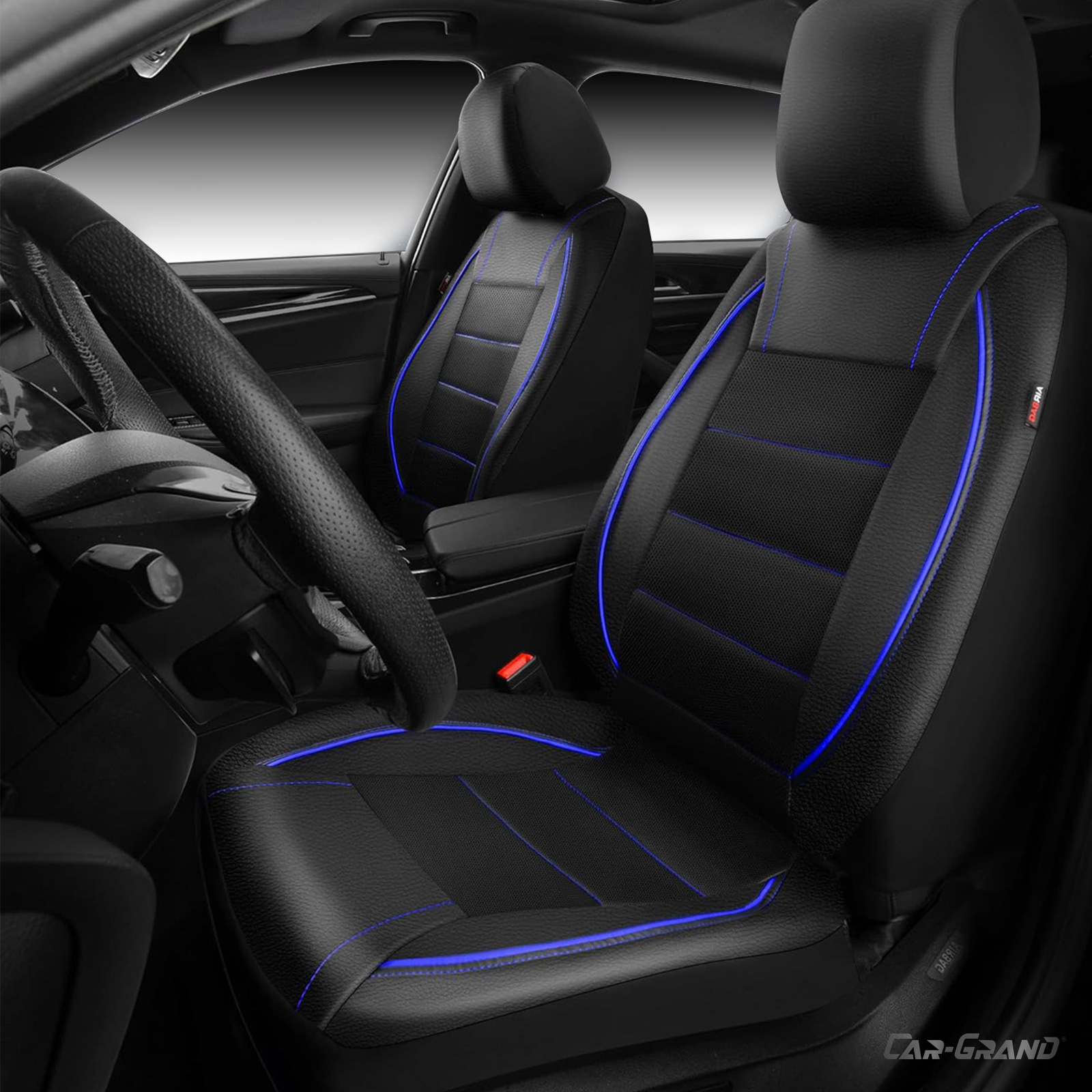 CAR GRAND Faux Leather car seat covers front pair breathable universal fit airbag compatible car, SUV, truck and van blue