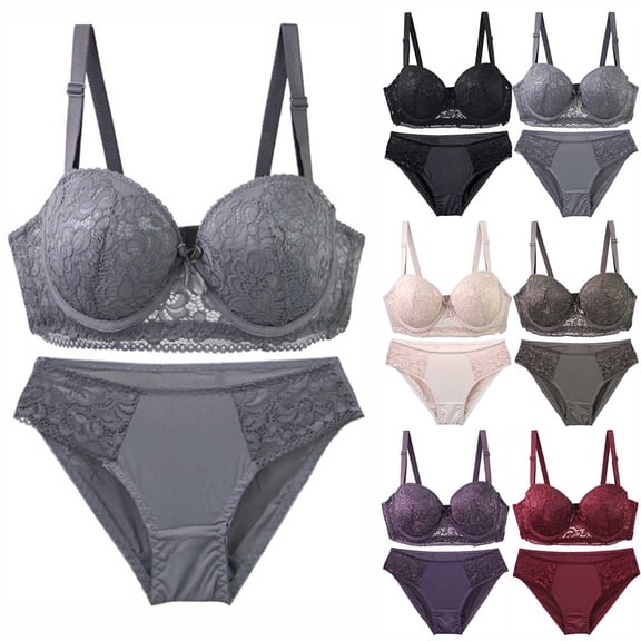 Bovxnpu Women's 2 Piece Bra and Panty SetLightly Lined Underwire Push Up B C Cup Bra Set Sleepwear