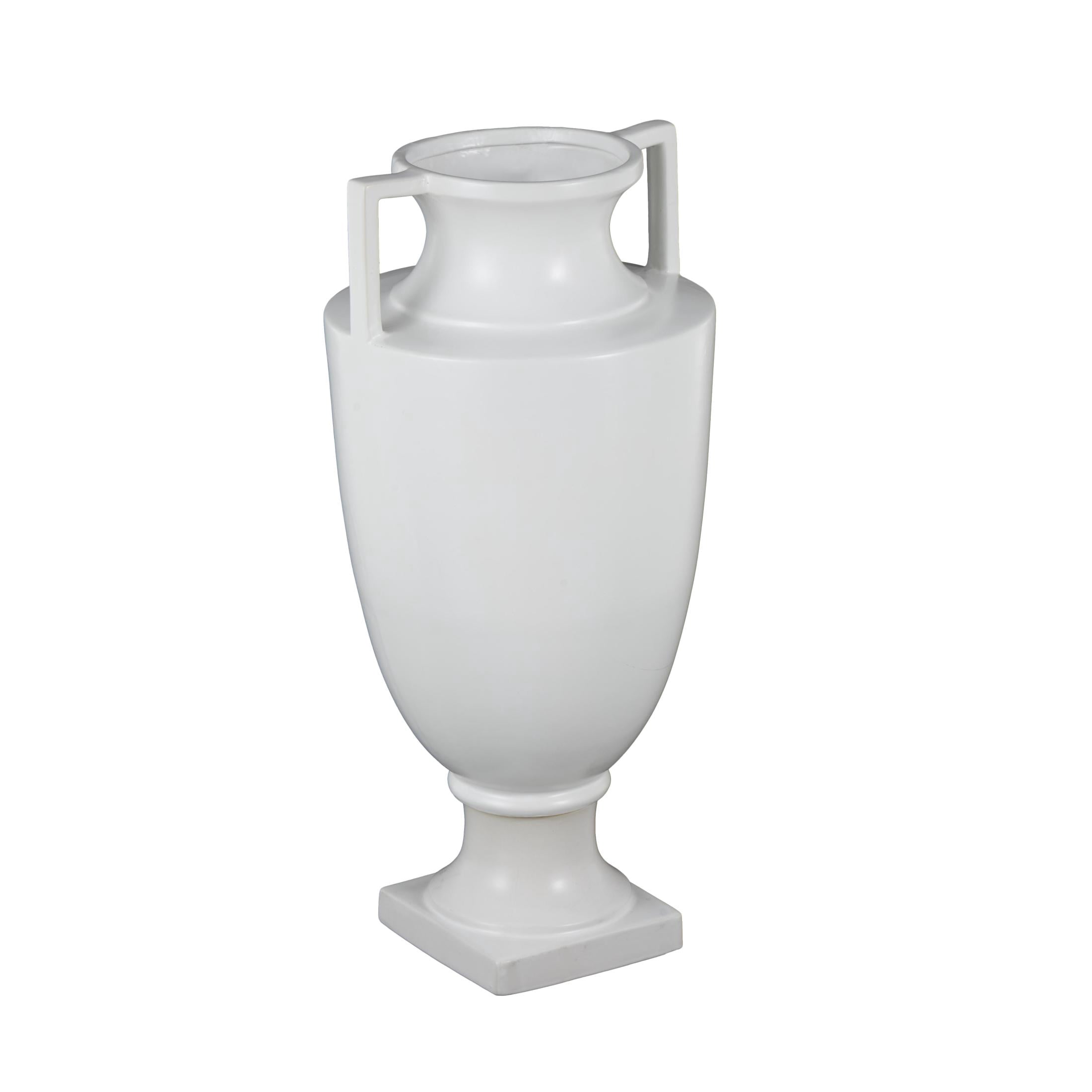DecMode 22" Fluted Urn Shaped White Ceramic Vase with Handles