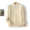 thumbnail image 2 of Men Sweater V Neck Pullover Long Sleeve Wool Knitwear Casual Tops Autumn Winter New Version Soft And Comfortable Men's Thin Top, 2 of 5