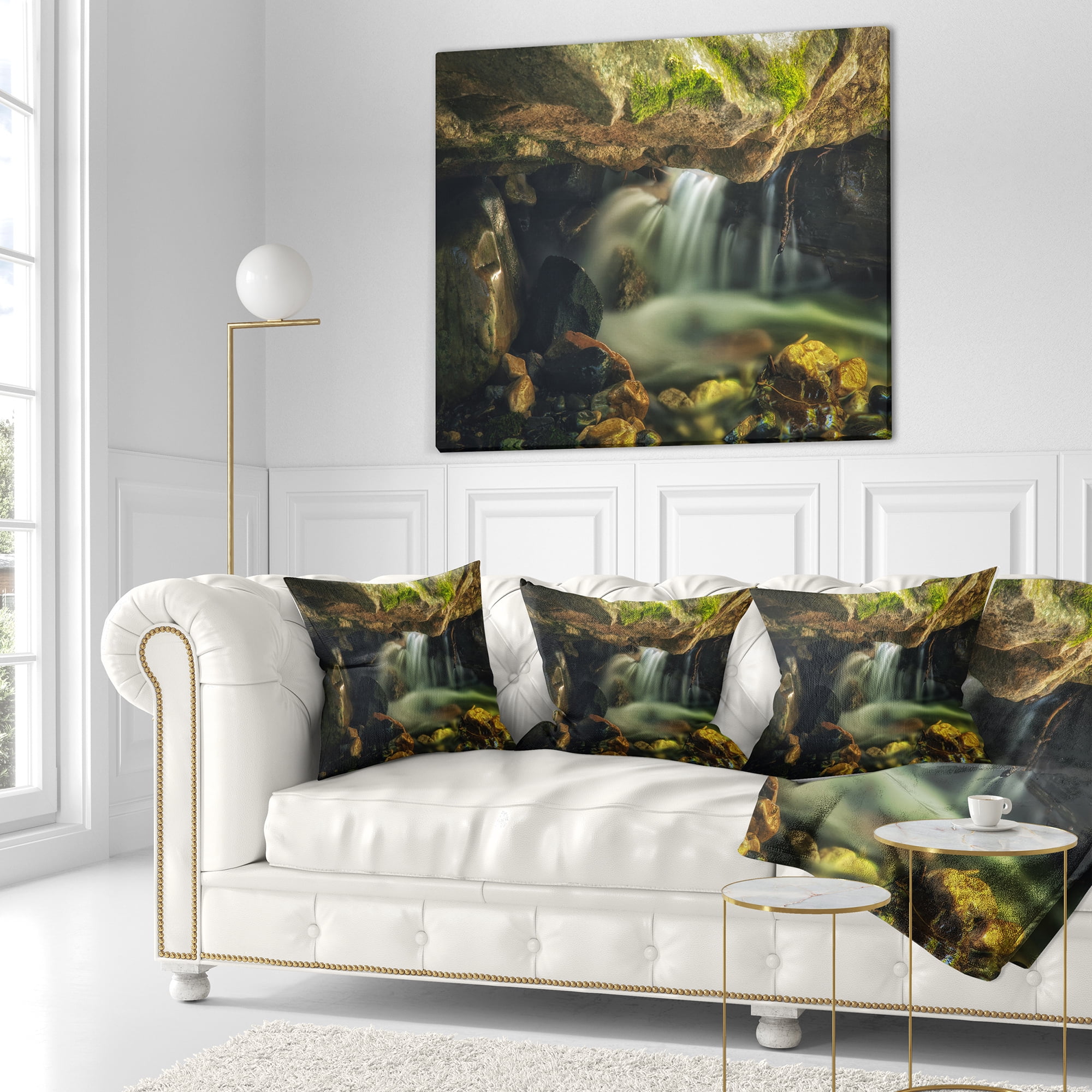 Designart Wasatch National Forest Waterfall - Landscape Printed Throw Pillow - 16x16
