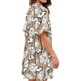 thumbnail image 3 of Short Sleeve Women Floral Print Loose Fit Lapel V-neck Casual Mini Dress, 3 of 7
