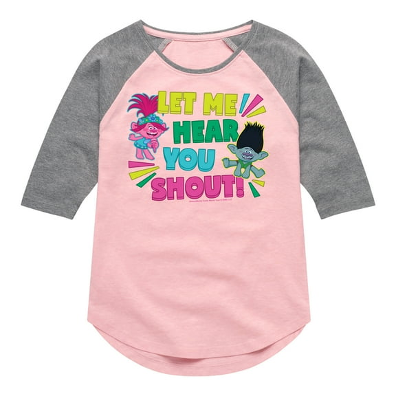 Trolls - Let Me Hear You Shout Poppy and Branch - Toddler & Youth Girls Raglan Graphic T-Shirt