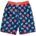 thumbnail image 4 of Marvel Avengers Captain America Big Boys Pullover Rash Guard Swim Trunks and Cap 3 Piece Swimsuit Set Toddler to Big Kid, 4 of 5