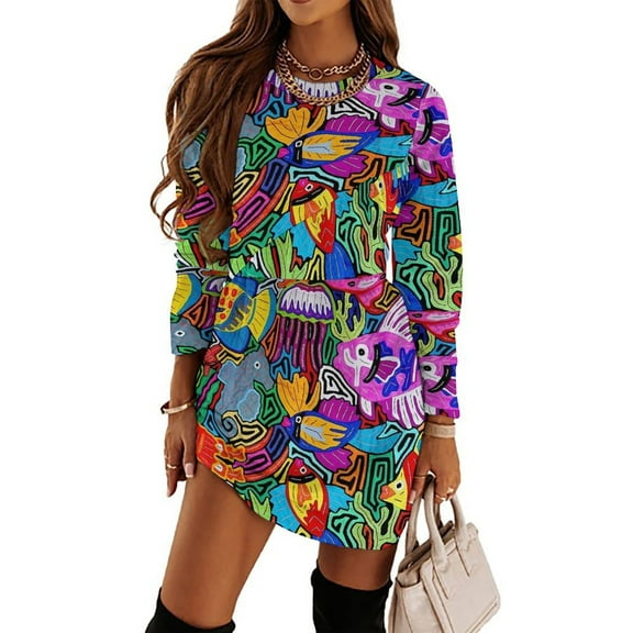 Mola De Panama Ocean Loose Dress Evening Dress Summer Dresses for Women Luxury Dress Long Sleeved Dress